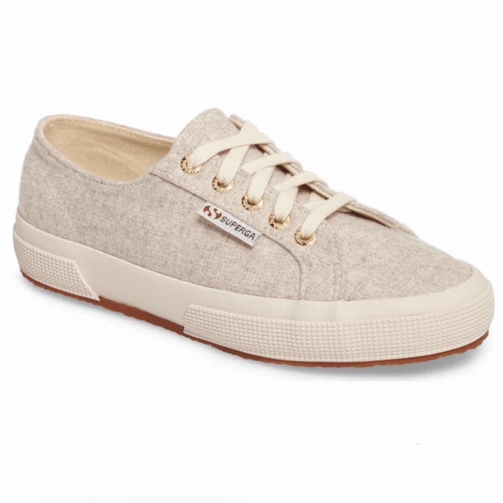 Superga Natural Color Wool Low Top Lace Up Sneakers Women Size 9 Men 7.5 EU 40